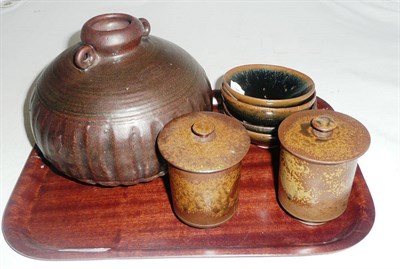 Lot 62 - A Studio pottery vase, four small glazed stoneware bowls, two lidded jars and covers (7)