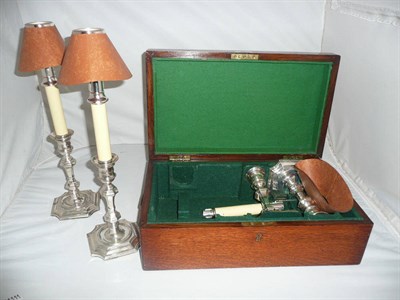 Lot 67 - Four silver candlesticks, carriers and shades cased