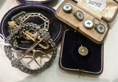 Lot 78 - Paste buckles, brooches, stick pin and buttons (all a.f.)