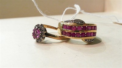 Lot 83 - A 9ct gold ruby and diamond ring and a 9ct gold cluster ring