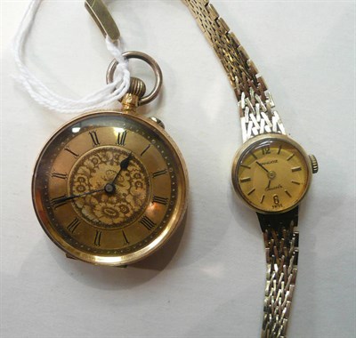 Lot 106 - A lady's fob watch stamped '18k' and a lady's wristwatch case stamped '375'