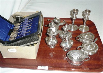 Lot 150 - Silver condiments, candlesticks and plated ware