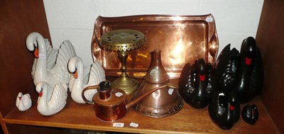 Lot 156 - A Keswick School of Industrial Art copper tray, a copper punch, a brass trivet, a copper...