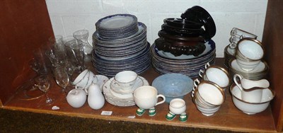 Lot 157 - Two shelves of ceramics and glass, including Booths dinner service, George Jones tea service,...