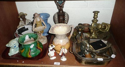 Lot 170 - Royal Dux figure (a.f.), Imari bowl, Wade Heath dog, plated ware, brassware etc