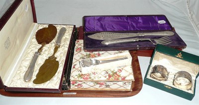 Lot 201 - Quantity of assorted cutlery, fish servers and glass knife rests