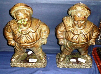 Lot 202 - Two saltglaze stoneware sailor figural jars and covers (a.f.)