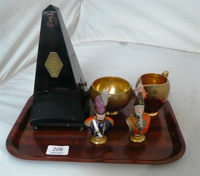 Lot 206 - Paris metronome, Carlton Ware sugar and cream and two small porcelain busts