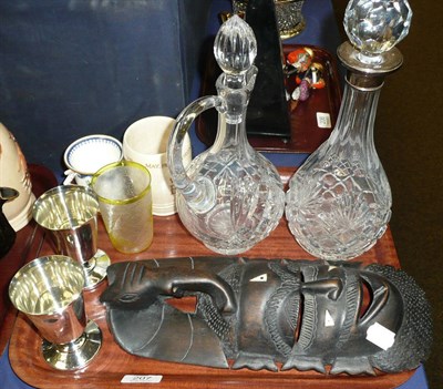 Lot 207 - Pair of silver goblets, a glass decanter and sundry