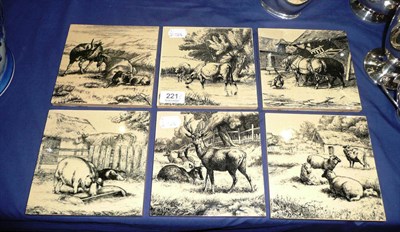 Lot 221 - Six Minton black printed animal subject tiles