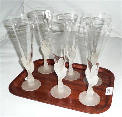 Lot 230 - A set of six Japanese champagne flutes in the manner of Rene Lalique