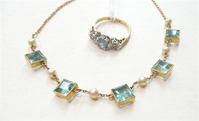 Lot 241 - A necklace, and a blue zircon and diamond ring