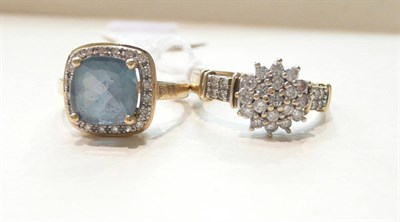 Lot 253 - A 9ct gold diamond cluster ring and a dress ring