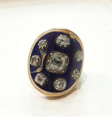 Lot 255 - A diamond and enamel ring (a.f.)