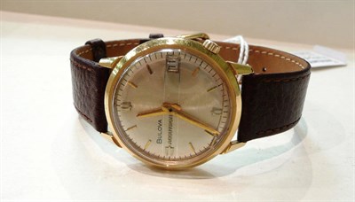 Lot 260 - An 18ct gold electronic centre seconds wristwatch, signed Bulova Accutron, circa 1965, (calibre...