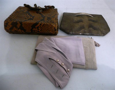 Lot 307 - Lady's crocodile skin handbags, gloves and a 1930's handbag