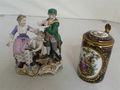 Lot 318 - Meissen figure group 'The Hunter with the Hare' and a Vienna gilt metal-mounted hinged cup and...