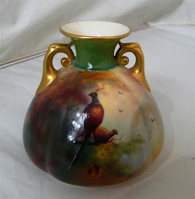 Lot 322 - A Worcester vase with pheasants, signed Hood