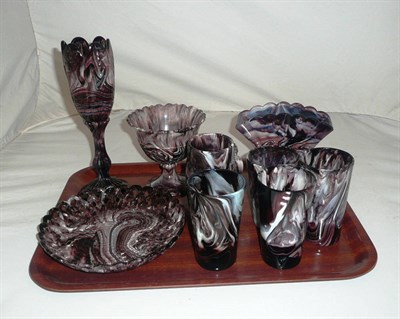 Lot 348 - Ten pieces of Victorian purple and white slag glass