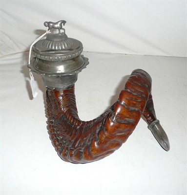 Lot 351 - A Scottish table snuff mull with pewter mounts