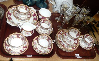 Lot 358 - A Royal Albert 'Lady Hamilton' tea service and six Morano wine glasses