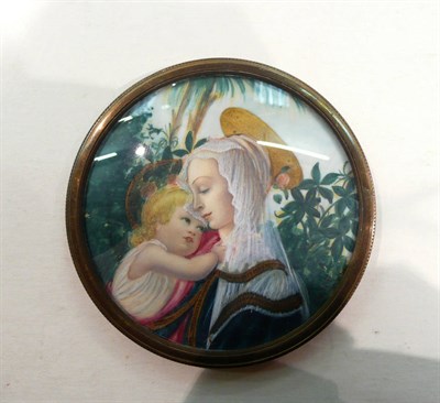 Lot 394 - Circular oil miniature of the Virgin and child