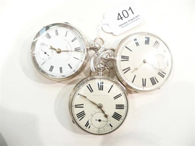 Lot 401 - Three silver open faced pocket watches