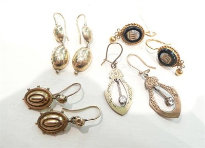 Lot 405 - Four pairs of drop earrings, including one pair of pietra dura