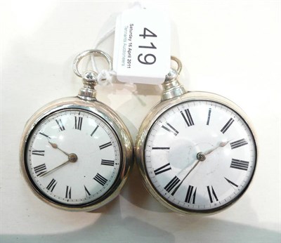 Lot 419 - Two silver pair cased verge pocket watches