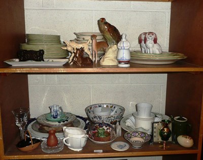 Lot 507 - Royal Cauldon 'Badminton' dinner service, Beswick foals and decorative ceramics, etc on two shelves