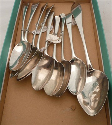 Lot 514 - Eight silver spoons and a white metal basting spoon