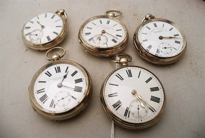 Lot 526 - Five silver open faced pocket watches