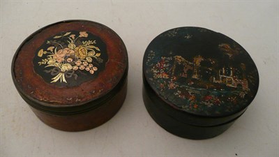 Lot 529 - A Continental circular snuff box inlaid with gold and silver and another similar