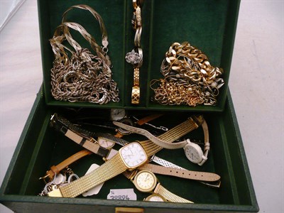 Lot 530 - Box of jewellery including silver items, rings, assorted wristwatches and a pocket watch