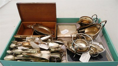 Lot 532 - A quantity of small silver, including; a cigarette box, a strainer, a milk and sugar etc.