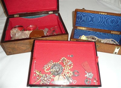 Lot 535 - Two jewellery boxes containing a silver purse, silver bangles, coins, costume jewellery etc