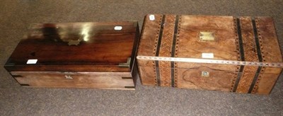 Lot 540 - A walnut inlaid writing slope and a rosewood brass bound writing slope