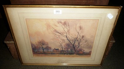 Lot 593 - Fred Lawson watercolour of a Wensleydale farm view 'October Afternoon'