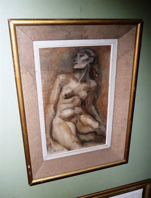 Lot 609 - Judith Bluck, Nude, signed and dated 1960, oil on canvas board, 32cm by 21cm