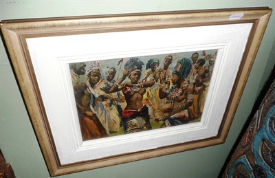 Lot 610 - Oil painting 'African dancers', indistinctly signed, circa 1960's