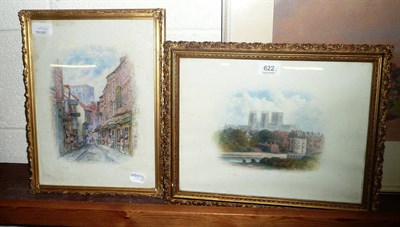 Lot 622 - A George Fall watercolour of The Shambles and a George Fall watercolour of a panoramic view of...