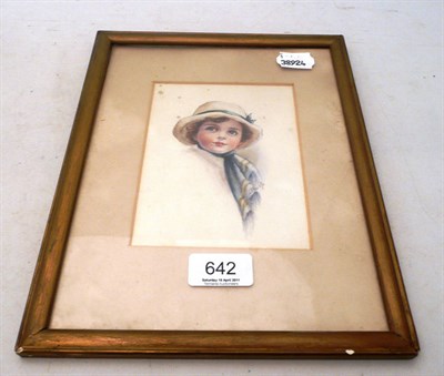 Lot 642 - Watercolour portrait of a young girl, circa 1925