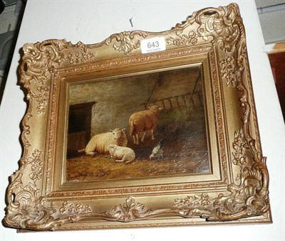 Lot 643 - A Dutch oil on canvas, sheep and chicken in a stable