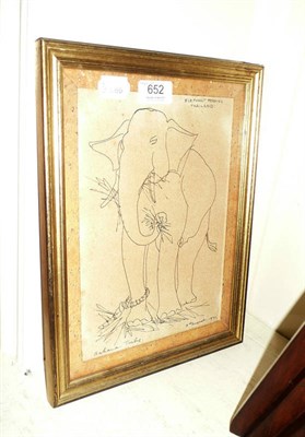 Lot 652 - Barbara Tribe (Australian 1913-2000), Elephant Feeding, Thailand, signed and dated 3rd August 1971