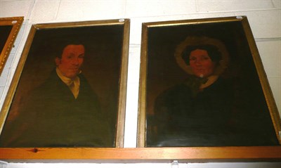 Lot 653 - Pair of portraits, a lady and a gentleman, oils on canvas