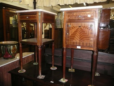 Lot 713 - Continental square pot cupboard and matching two tier table with marble tops