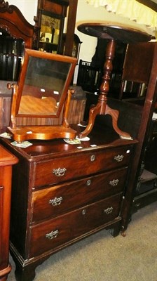 Lot 718 - A mahogany three height chest, a toilet mirror and a mahogany tripod table