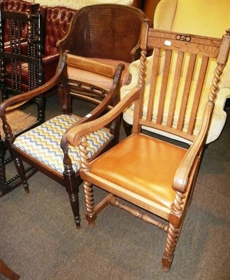 Lot 781 - An inlaid oak elbow chair and a mahogany bar-back elbow chair