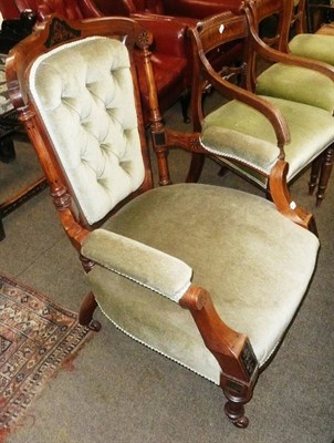 Lot 784 - A Victorian upholstered inlaid walnut armchair