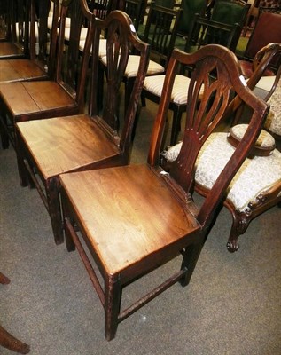 Lot 791 - Set of four elm country dining chairs and two others